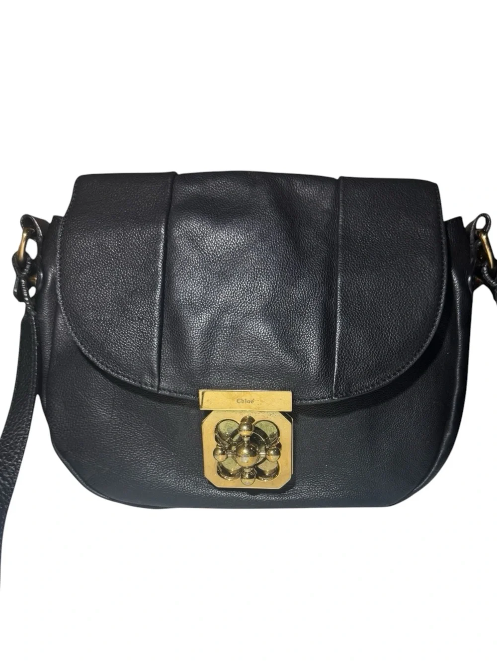 Chloe Black Leather Neo Folk Elsie Crossbody Bag